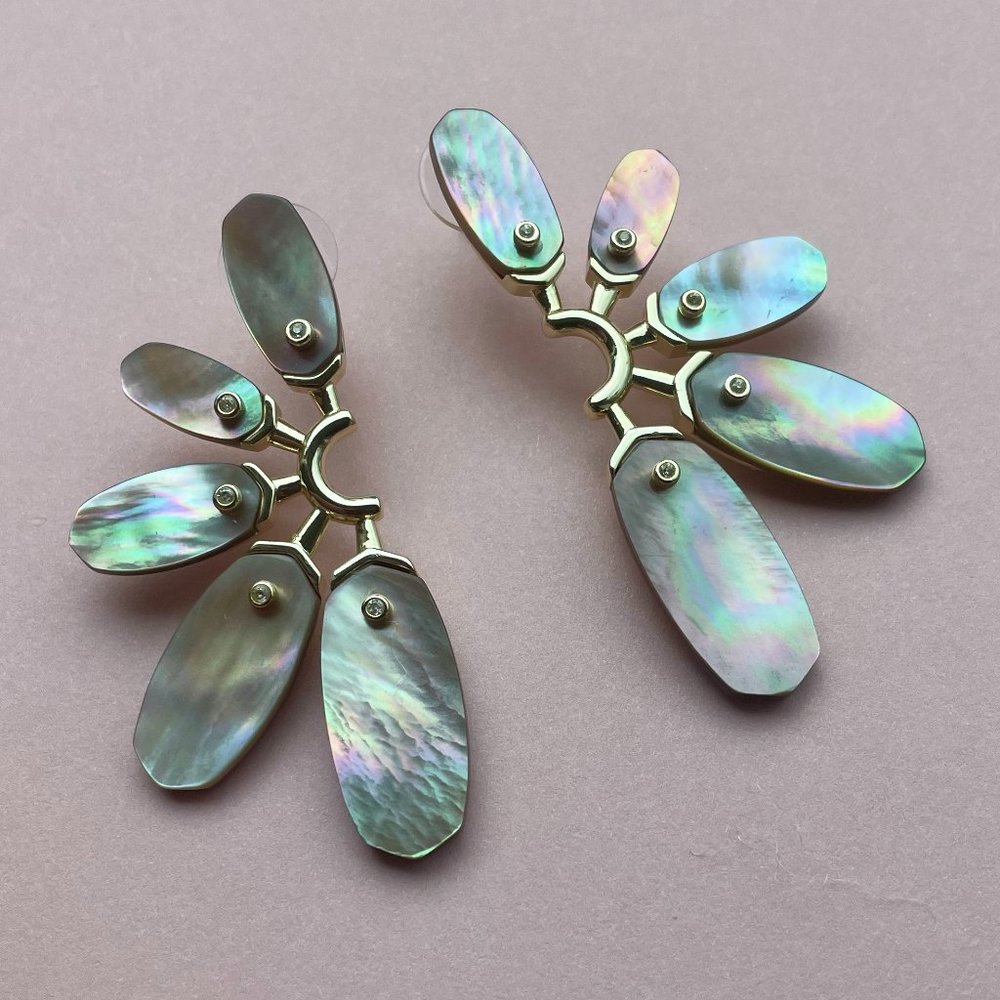 NWT Kendra Scott Ashlyn Mother Of Pearl Earrings Iridescent Brown + 14K Gold plt